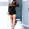 Womens Long Sleeves Bodycon Sexy Cold Off Shoulder Backless Fitted Summer Lace Up Blouson Thin Petite Evening Stylish Slim Club Party Prom Dress Black view 3