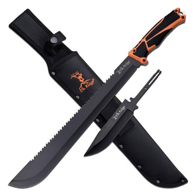 Elk Ridge - Outdoors TREK Interchangeable Machete with Sawback and Fixed Blade Knife, Orange and Black TPR Handle, Full Tang Construction, Hunting, Camping, Survival - ER-TKXG001