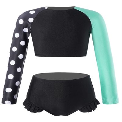 Loloda Big Girls Polka Dot Rash Guard Swimsuits Two Pieces Long Sleeve Top with Bottoms Bathing Suit Black 10 Years