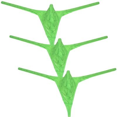 Botmois Men's Pouch G-String Underwear Y-Back Panties See-through Micro Thong Bikini T-back 3-Pack(Light Green) L