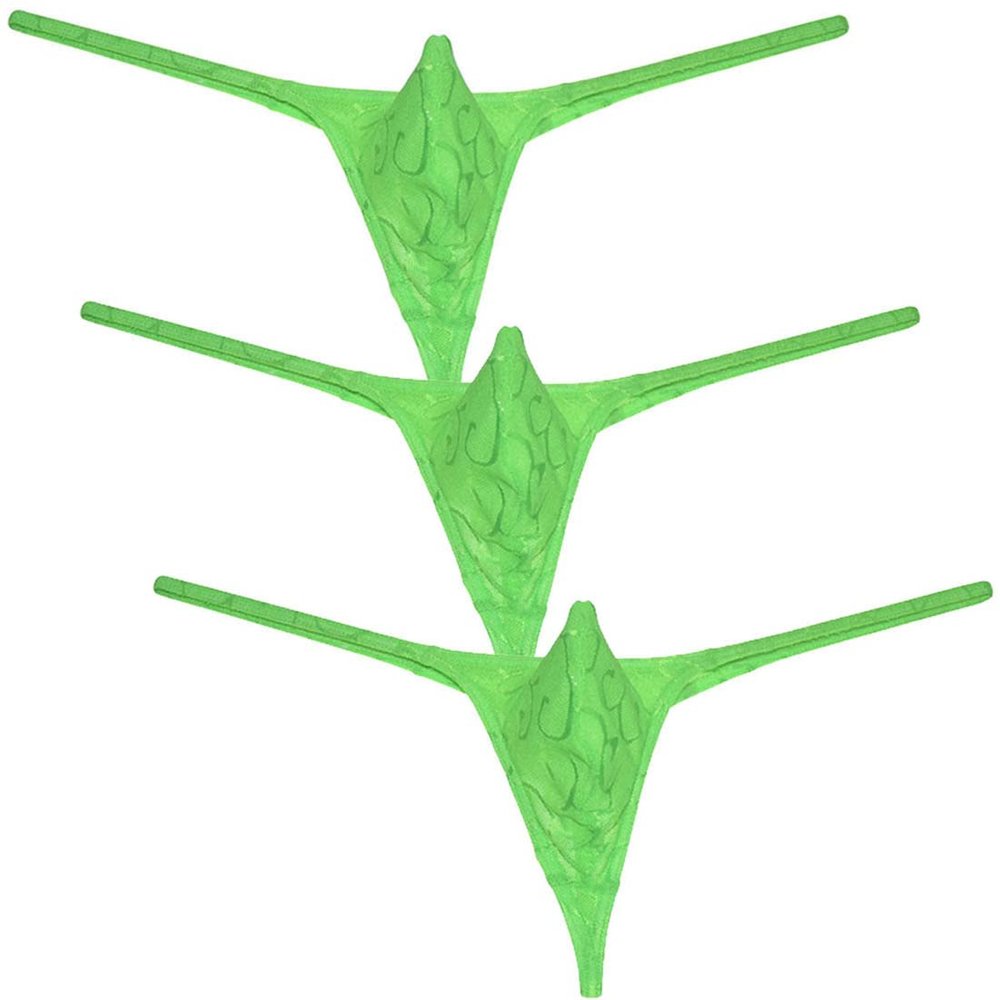 Botmois Men's Pouch G-String Underwear Y-Back Panties See-through Micro Thong Bikini T-back 3-Pack(Light Green) L