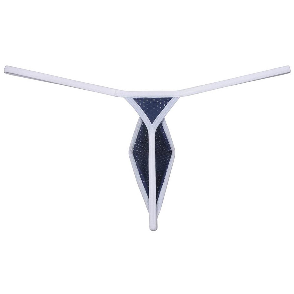 Botmois Mens Eyelet G-String Extreme Micro Thong Drop-shaped Underwear Diamond Back Tangas Breathable Jockstap Navy Blue M
