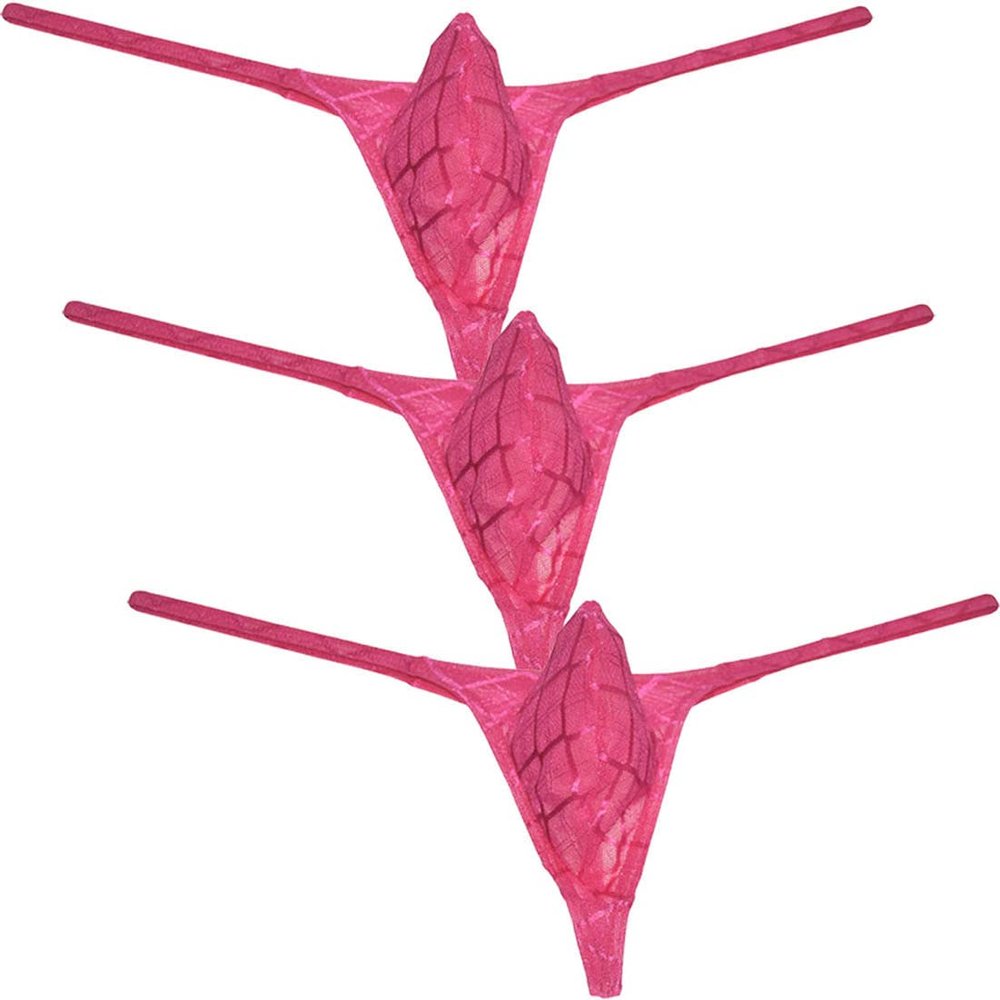 Botmois Men's Pouch G-String Underwear Y-Back Panties See-through Micro Thong Bikini T-back 3-Pack(Pink) M