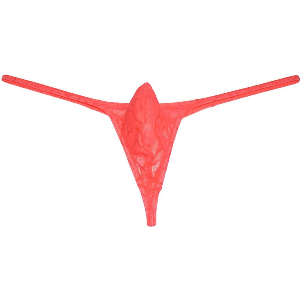 Botmois Men's Pouch G-String Underwear Y-Back Panties See-through Micro Thong Bikini T-back Orange Red L
