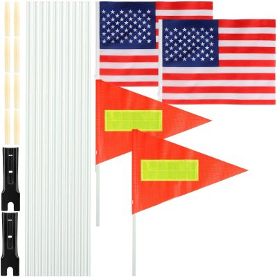 2 Sets Bike Safety Flag with Pole Heavy Duty Fiberglass Pole US Flag Orange Safety Flag Adjustable Bicycle Flag Pole for Outdoor Cycling Supplies
