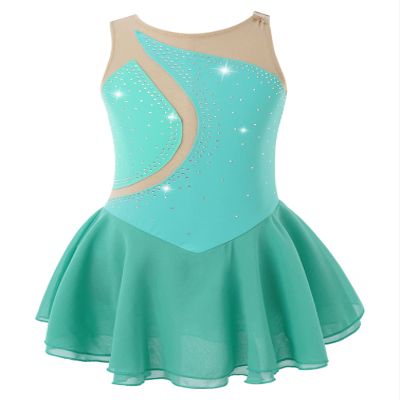 Agoky Big Girls' Kids Sparkly Ice Figure Skating Roller Skating Dress Gymnastic Tutu Skirted Leotard Costume Green 11-12
