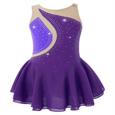 Agoky Big Girls' Kids Sparkly Ice Figure Skating Roller Skating Dress Gymnastic Tutu Skirted Leotard Costume Purple 9-10
