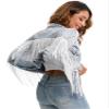 Justalwart Fringe Jean Jacket Women Cropped Denim Jacket,Acid Blue Washed (12-14 US) view 1