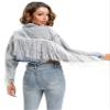 Justalwart Fringe Jean Jacket Women Cropped Denim Jacket,Acid Blue Washed (12-14 US) view 4