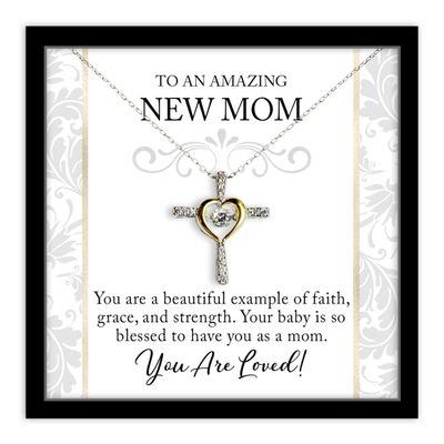 Cross Dancing Necklace Luxury Box New Mom Cross Necklace Gift for Mothers Day Silver Cubic Zirconia with 14K Gold plated Heart Jewelry with Meaning