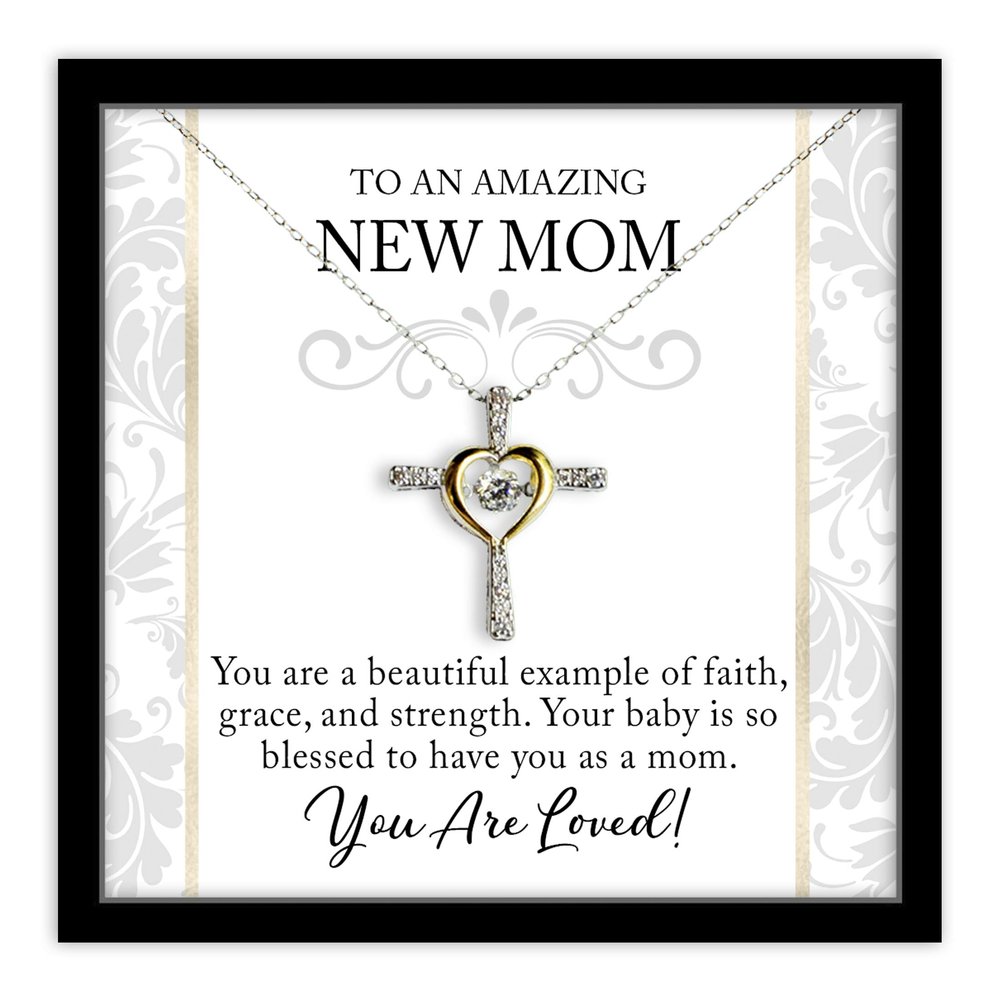 Cross Dancing Necklace Luxury Box New Mom Cross Necklace Gift for Mothers Day Silver Cubic Zirconia with 14K Gold plated Heart Jewelry with Meaning