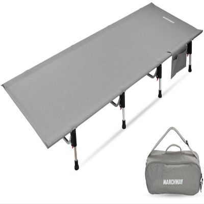MARCHWAY Lightweight Folding Tent Camping Cot Bed with Lever Lock, Easy Setup Portable Compact for Outdoor Travel, Hunting, Hiking, Motorcycling, Support 330Lbs (Grey)