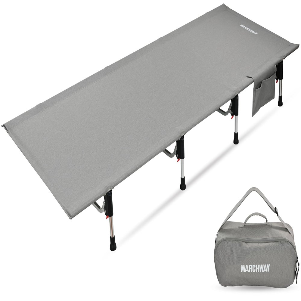 MARCHWAY Lightweight Folding Tent Camping Cot Bed with Lever Lock, Easy Setup Portable Compact for Outdoor Travel, Hunting, Hiking, Motorcycling, Support 330Lbs (Grey)