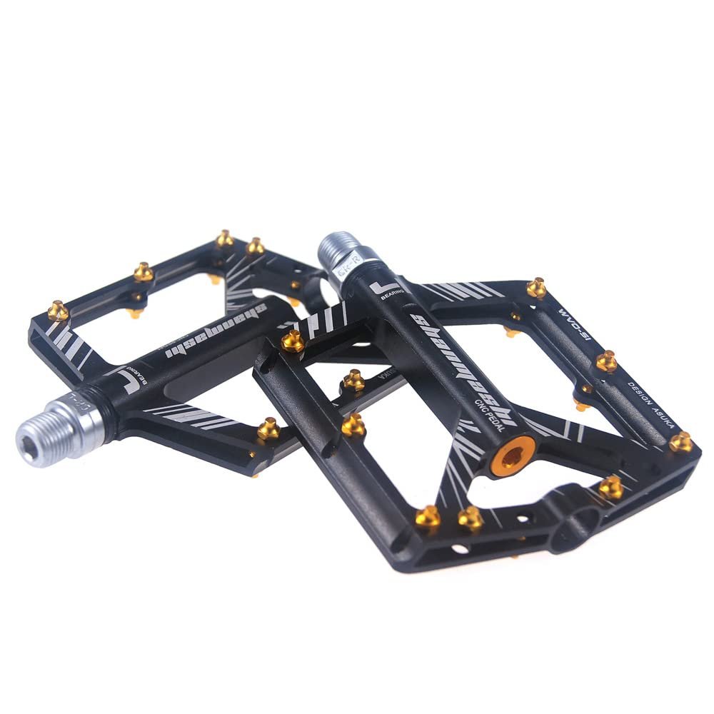 1 Pair Aluminum Alloy Bicycle Palin Pedal Ultralight 4-Bearing Anti-Slip Pedals with S1 Nail for Mountain Bike,Road Bike,Black