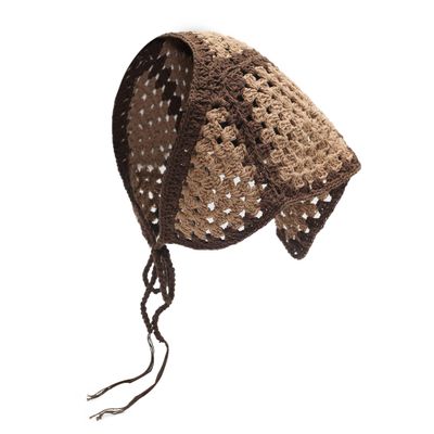 ZLYC Women Cotton Triangle Head Scarf Crochet Hair Bandanas Handmade Kint Turban (Solid Khaki)