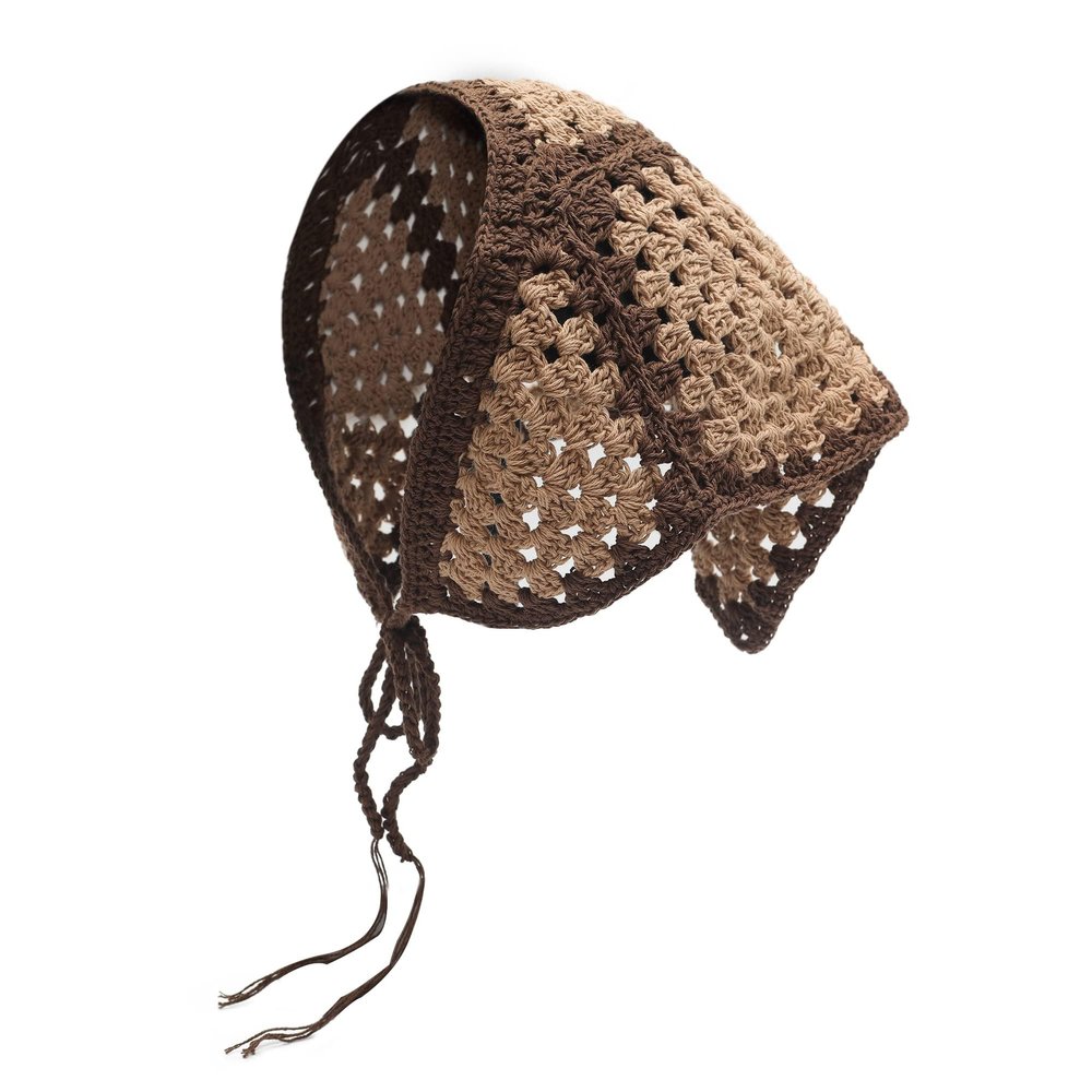ZLYC Women Cotton Triangle Head Scarf Crochet Hair Bandanas Handmade Kint Turban (Solid Khaki)