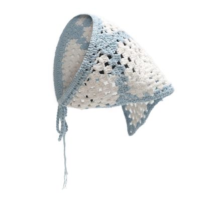 ZLYC Women Cotton Triangle Head Scarf Crochet Hair Bandanas Handmade Kint Turban (Solid White)