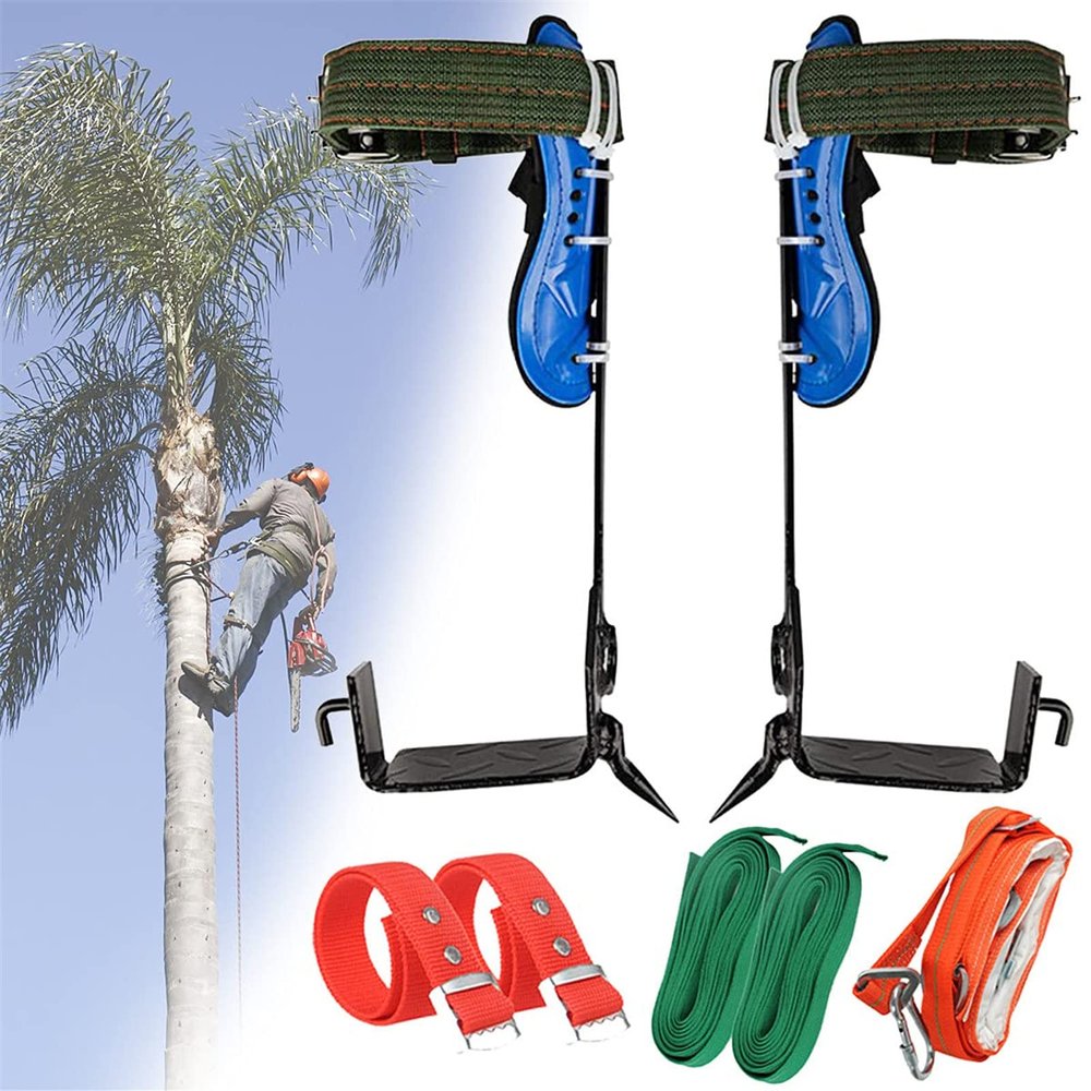 wzfdm 2 Pack Tree Climbing Gears, Adjustable Tree Climbing Spikes with Harness Belt and Non-Slip Pedal, 304 Stainless Steel Tree Climbing Tool for Picking Fruit, Outdoor Sports.