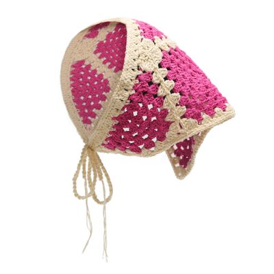 ZLYC Women Cotton Triangle Head Scarf Crochet Hair Bandanas Handmade Kint Turban (Solid Hot Pink)