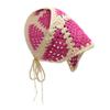 ZLYC Women Cotton Triangle Head Scarf Crochet Hair Bandanas Handmade Kint Turban (Solid Hot Pink) view 1
