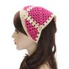 ZLYC Women Cotton Triangle Head Scarf Crochet Hair Bandanas Handmade Kint Turban (Solid Hot Pink) view 3