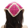 ZLYC Women Cotton Triangle Head Scarf Crochet Hair Bandanas Handmade Kint Turban (Solid Hot Pink) view 4