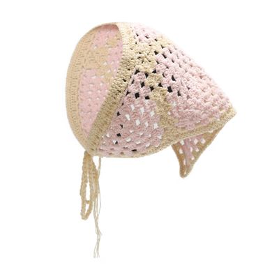 ZLYC Women Cotton Triangle Head Scarf Crochet Hair Bandanas Handmade Kint Turban (Solid Pink)