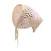 ZLYC Women Cotton Triangle Head Scarf Crochet Hair Bandanas Handmade Kint Turban (Solid Pink) view 1