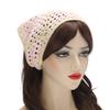 ZLYC Women Cotton Triangle Head Scarf Crochet Hair Bandanas Handmade Kint Turban (Solid Pink) view 2