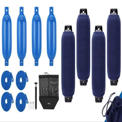 Affordura Boat Fender 6.5inch 4 Pack with 4 Ropes and Boat Fender Covers 8.5X 16 in Bundle