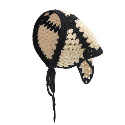 ZLYC Women Cotton Triangle Head Scarf Crochet Hair Bandanas Handmade Kint Turban (Solid Beige)