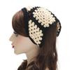 ZLYC Women Cotton Triangle Head Scarf Crochet Hair Bandanas Handmade Kint Turban (Solid Beige) view 3