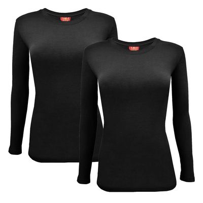 ACTIVE UNIFORMS Women's Under Scrub Tee Crew Neck Long Sleeve T-Shirt 2- Pack (Black, Large)