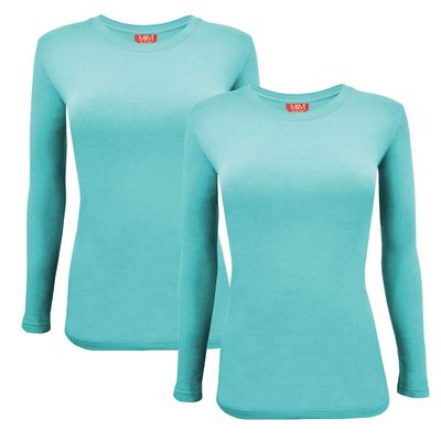ACTIVE UNIFORMS Women's Under Scrub Tee Crew Neck Long Sleeve T-Shirt 2- Pack (Aqua Blue, XX-Small)