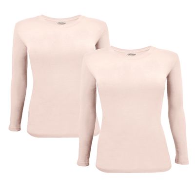 ACTIVE UNIFORMS Women's Under Scrub Tee Crew Neck Long Sleeve T-Shirt 2- Pack (Nude, 3X-Large)
