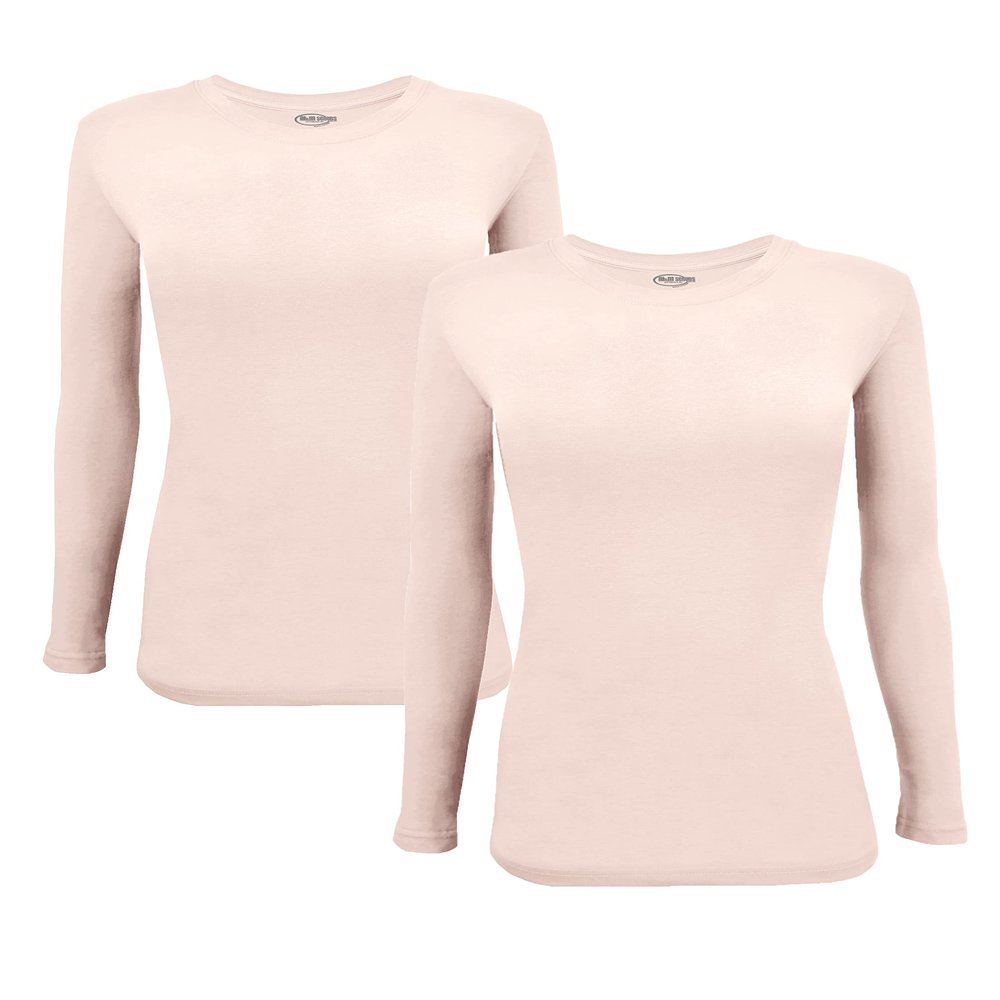 ACTIVE UNIFORMS Women's Under Scrub Tee Crew Neck Long Sleeve T-Shirt 2- Pack (Nude, 3X-Large)