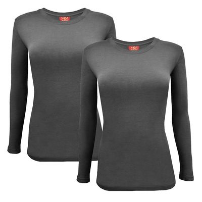 ACTIVE UNIFORMS Women's Under Scrub Tee Crew Neck Long Sleeve T-Shirt 2- Pack (Charcoal, 3X-Large)