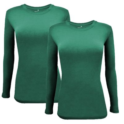 ACTIVE UNIFORMS Women's Under Scrub Tee Crew Neck Long Sleeve T-Shirt 2- Pack (True Hunter Green, Large)