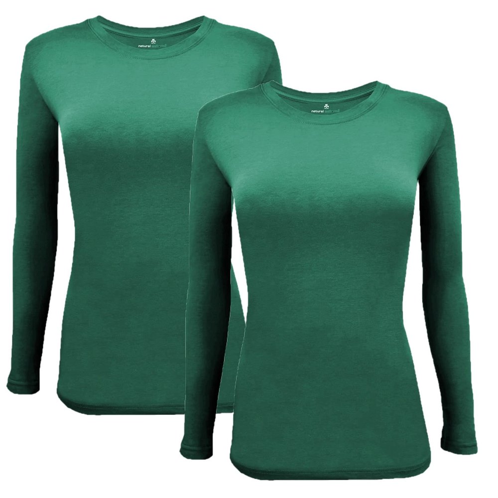 ACTIVE UNIFORMS Women's Under Scrub Tee Crew Neck Long Sleeve T-Shirt 2- Pack (True Hunter Green, Large)