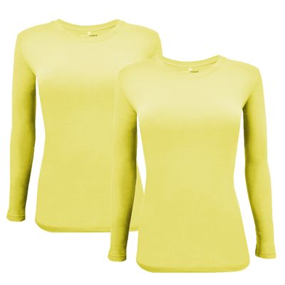 ACTIVE UNIFORMS Women's Under Scrub Tee Crew Neck Long Sleeve T-Shirt 2- Pack (Yellow, XX-Small)