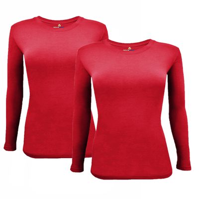 ACTIVE UNIFORMS Women's Under Scrub Tee Crew Neck Long Sleeve T-Shirt 2- Pack (Red, X-Large)