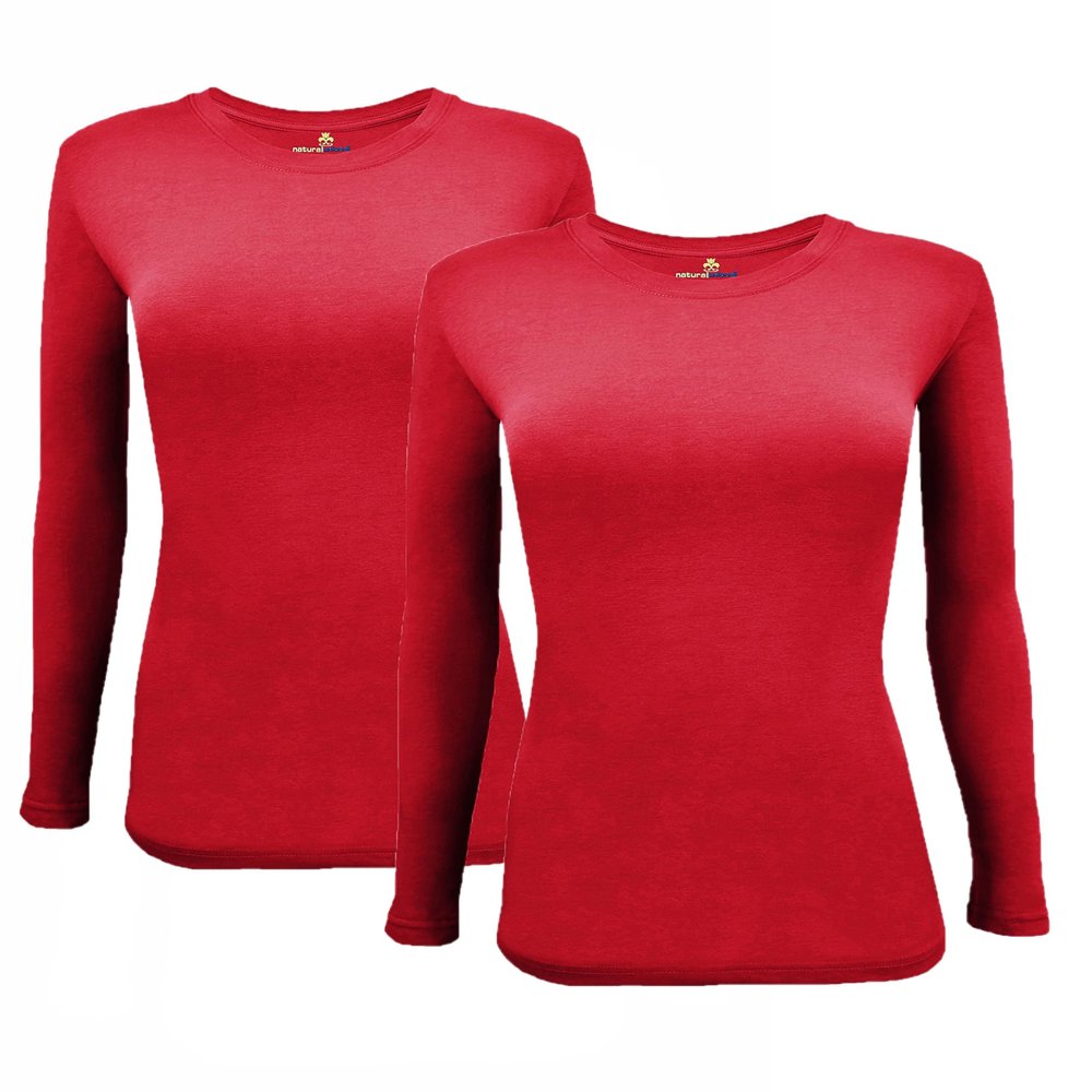 ACTIVE UNIFORMS Women's Under Scrub Tee Crew Neck Long Sleeve T-Shirt 2- Pack (Red, X-Large)