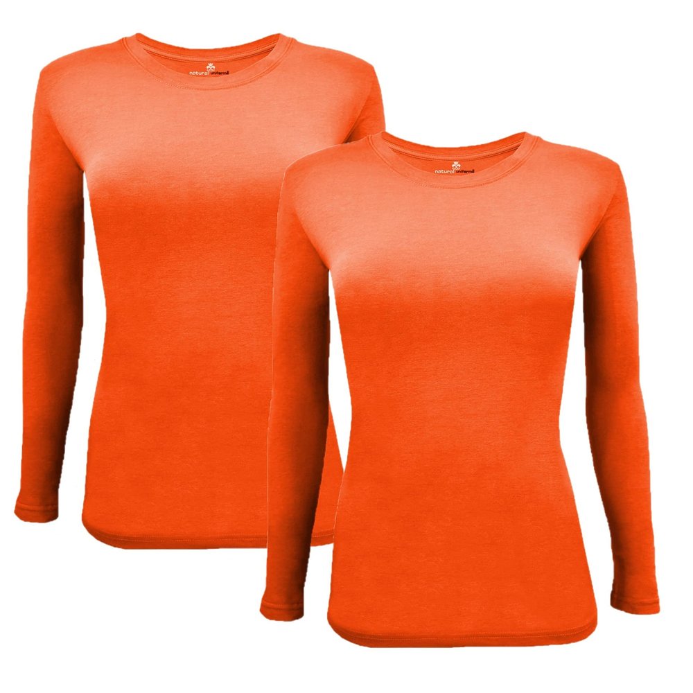 ACTIVE UNIFORMS Women's Under Scrub Tee Crew Neck Long Sleeve T-Shirt 2- Pack (Orange, Large)
