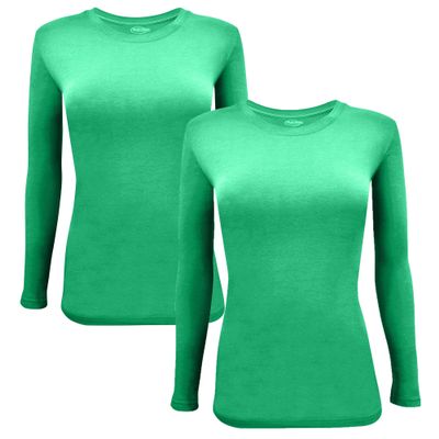 ACTIVE UNIFORMS Women's Under Scrub Tee Crew Neck Long Sleeve T-Shirt 2- Pack (Green, XX-Small)