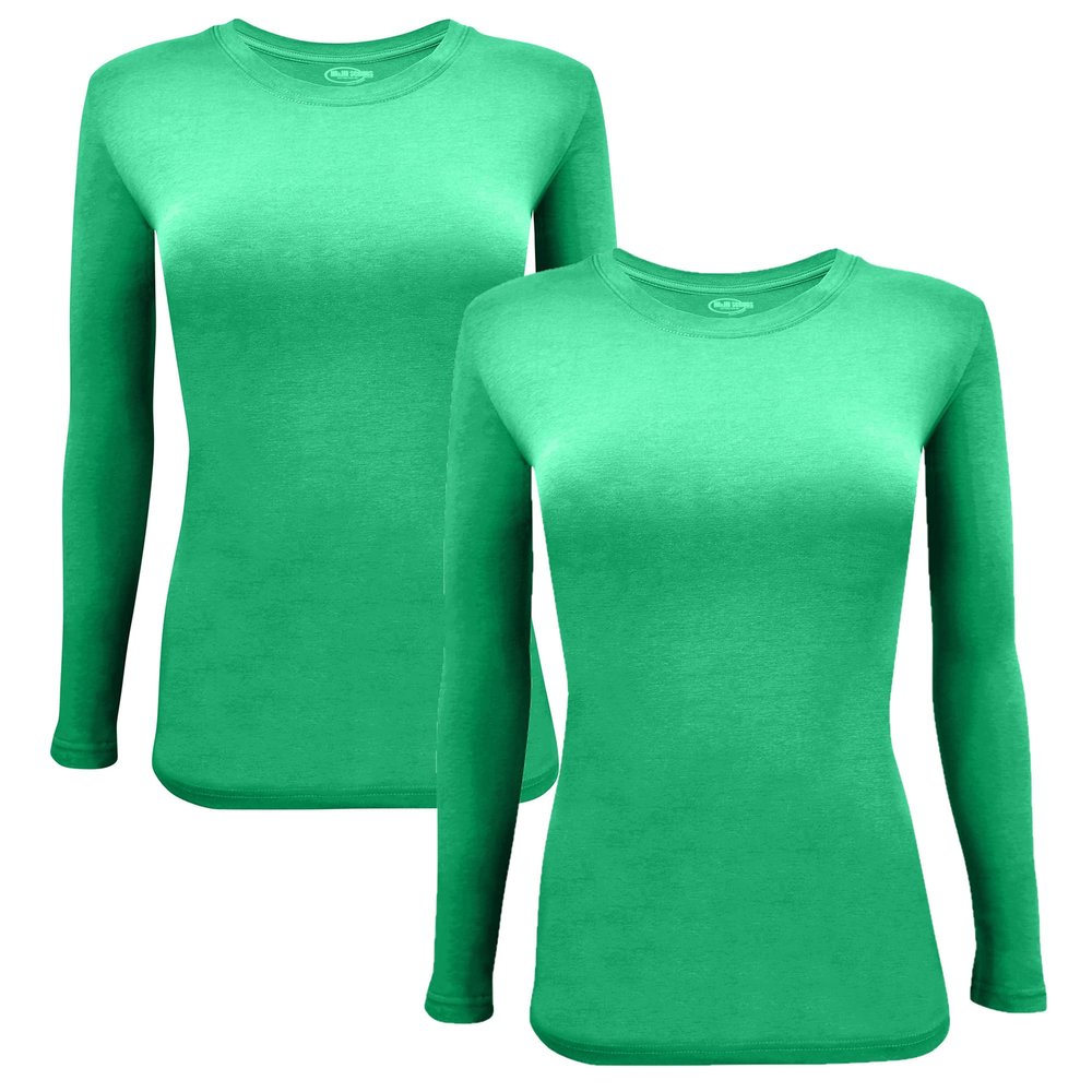 ACTIVE UNIFORMS Women's Under Scrub Tee Crew Neck Long Sleeve T-Shirt 2- Pack (Green, XX-Small)