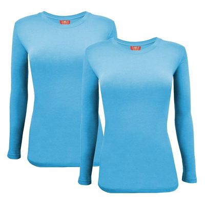 ACTIVE UNIFORMS Women's Under Scrub Tee Crew Neck Long Sleeve T-Shirt 2- Pack (Water Blue, 4X-Large)