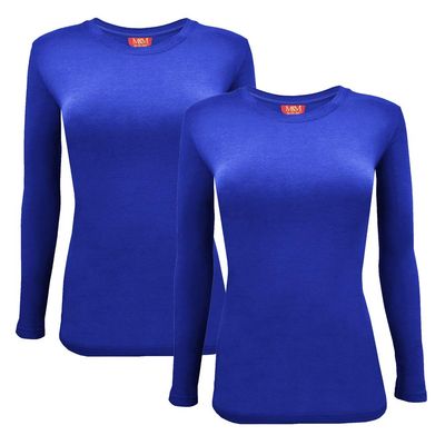 ACTIVE UNIFORMS Women's Under Scrub Tee Crew Neck Long Sleeve T-Shirt 2- Pack (True Royal Blue, X-Large)