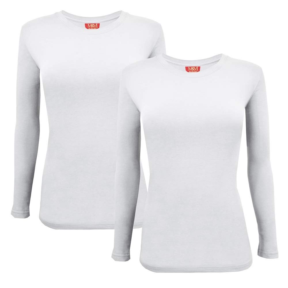 ACTIVE UNIFORMS Women's Under Scrub Tee Crew Neck Long Sleeve T-Shirt 2- Pack (White, 4X-Large)