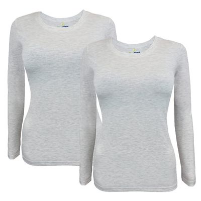 ACTIVE UNIFORMS Women's Under Scrub Tee Crew Neck Long Sleeve T-Shirt 2- Pack (Heather Grey, Small)