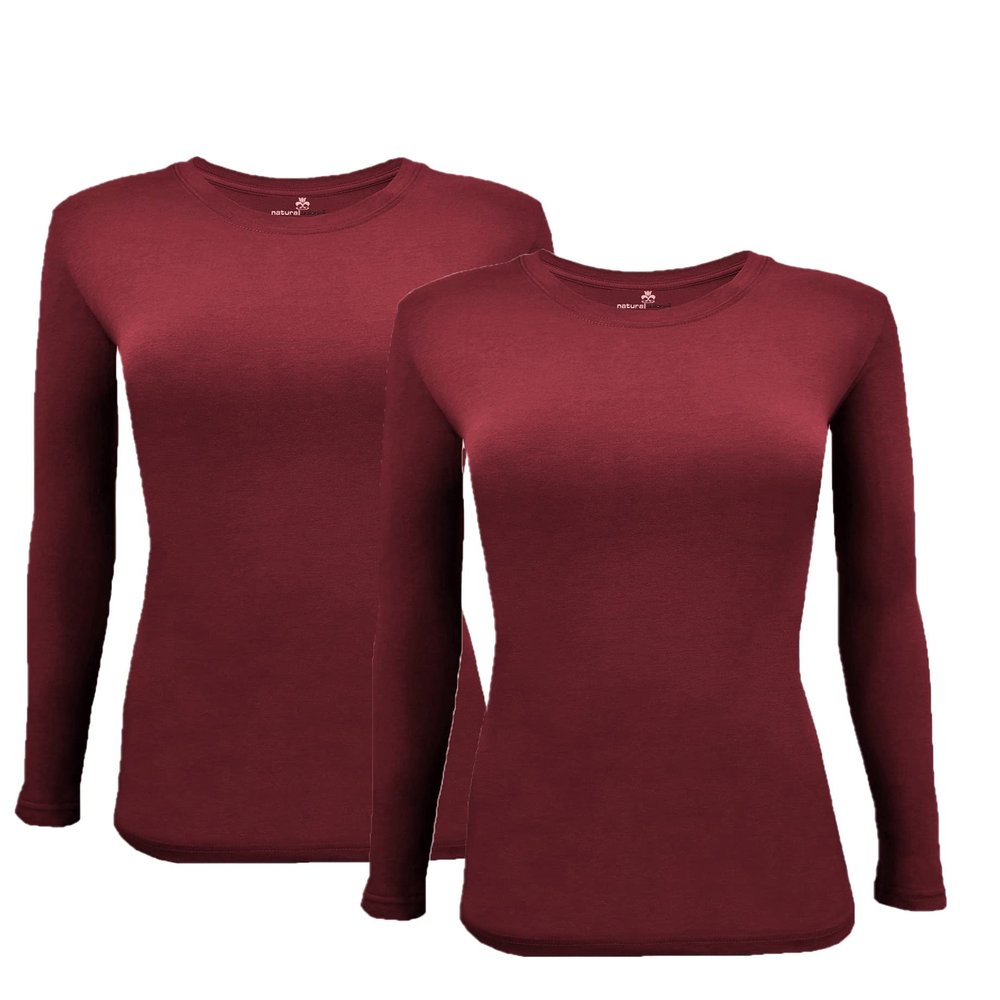 ACTIVE UNIFORMS Women's Under Scrub Tee Crew Neck Long Sleeve T-Shirt 2- Pack (Burgundy, 3X-Large)
